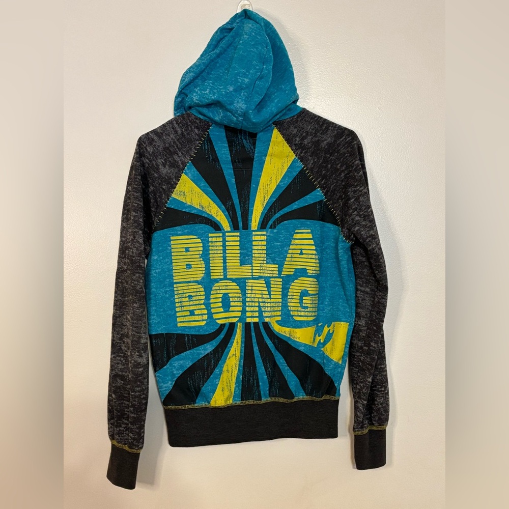 Y2K Billabong Zip Up Hoodie Graphic Logo Sweatshirt Mens Medium Surfer Vintage